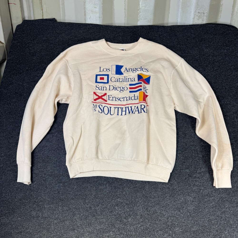 Vintage 90s Fruit of the Loom Sweatshirt Mens XL Beige Cruise Destinations Print